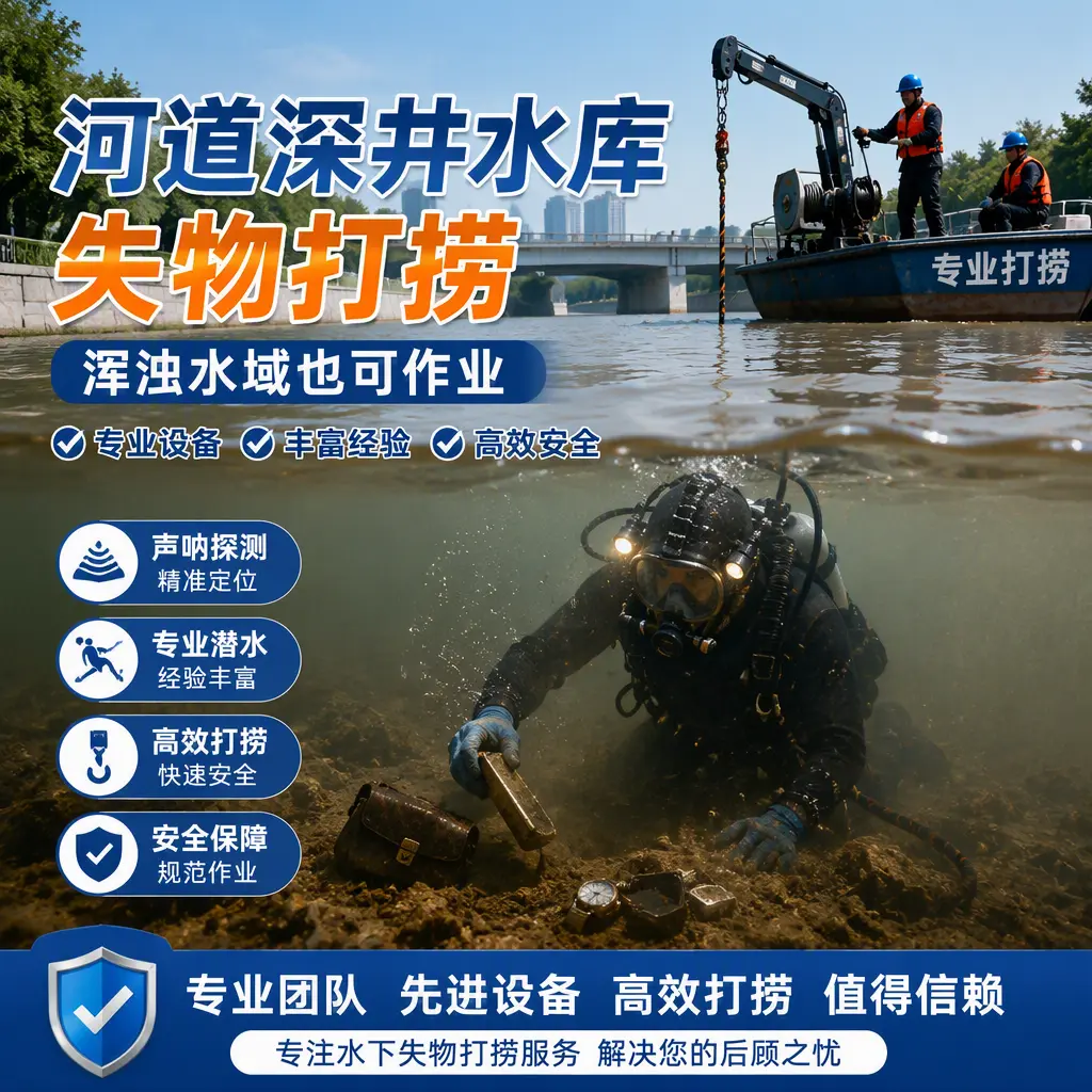 河道深井水库失物打捞，浑浊水域也可作业天柱