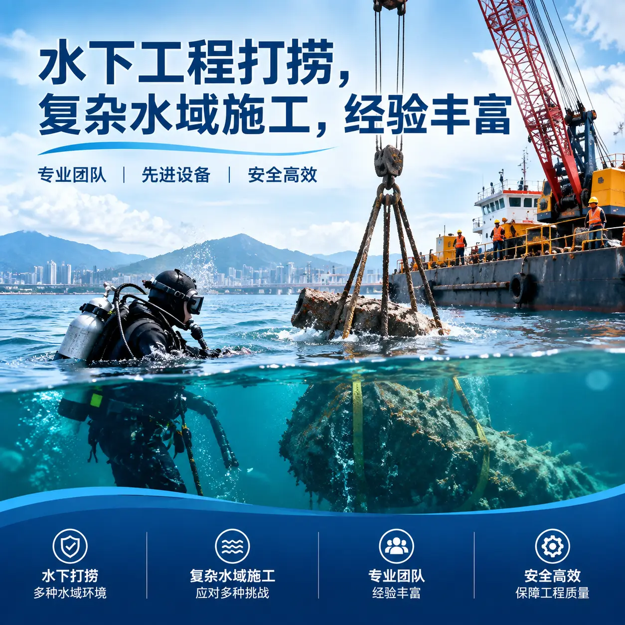 水下工程打捞，复杂水域施工，经验丰富天柱